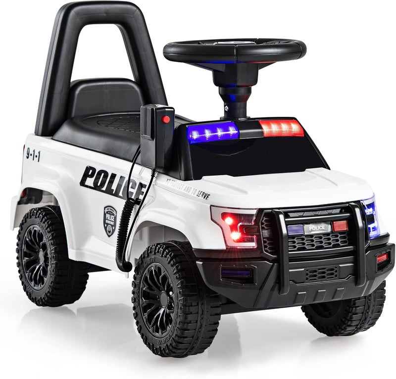 Olakids Ride On Push Police Car, Toddler Foot-to-Floor Sliding Toy with Siren, Steering Wheel, Megaphone, Horn, Headlights, Under Seat Storage, Kids Racer Walking Gift for Boys Girls 1-3 (White) - Image 1